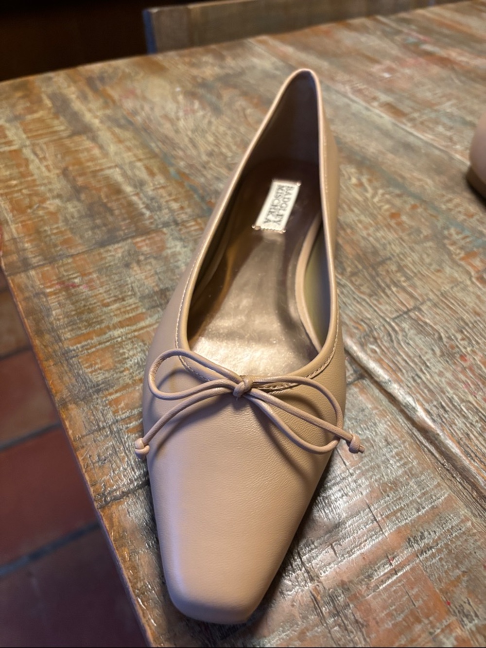 Badgley Mischka Taupe Pointed Ballet Flat with Bow